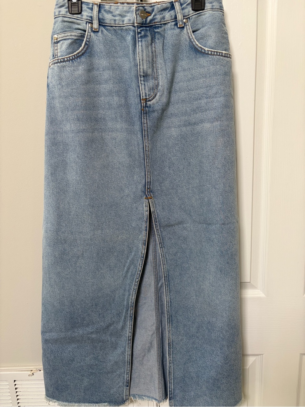 Anthropologie Pilcro Light Blue Denim Maxi Skirt with Front Slit - Women's Jeans